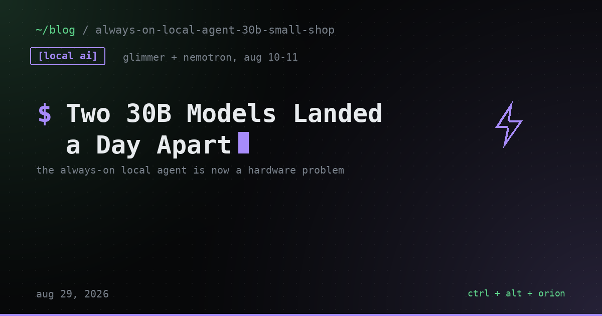 Two 30B Models Landed a Day Apart. The Always-On Local Agent Is Now a Hardware Problem, Not a Model Problem.
